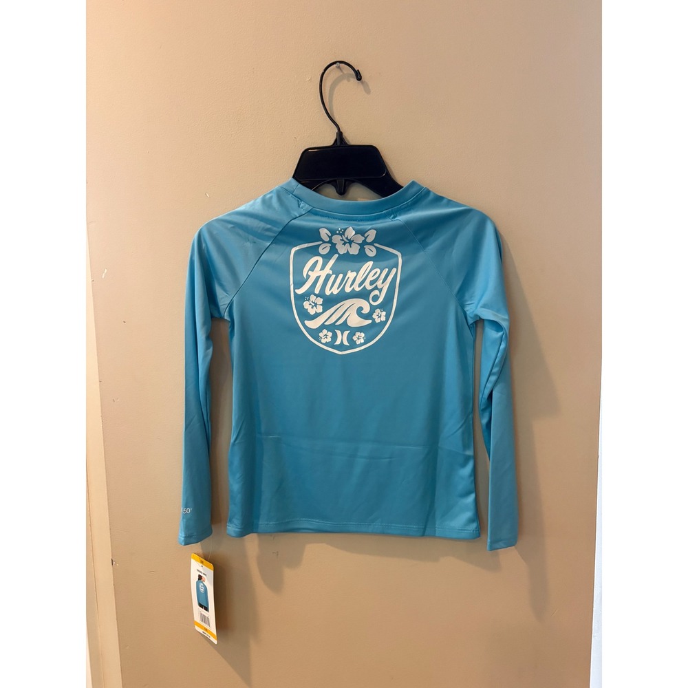 New Hurley Kids Blue Long Sleeve Rash Guard UPF 50+ Protection‎ Swim Shirt 5/6